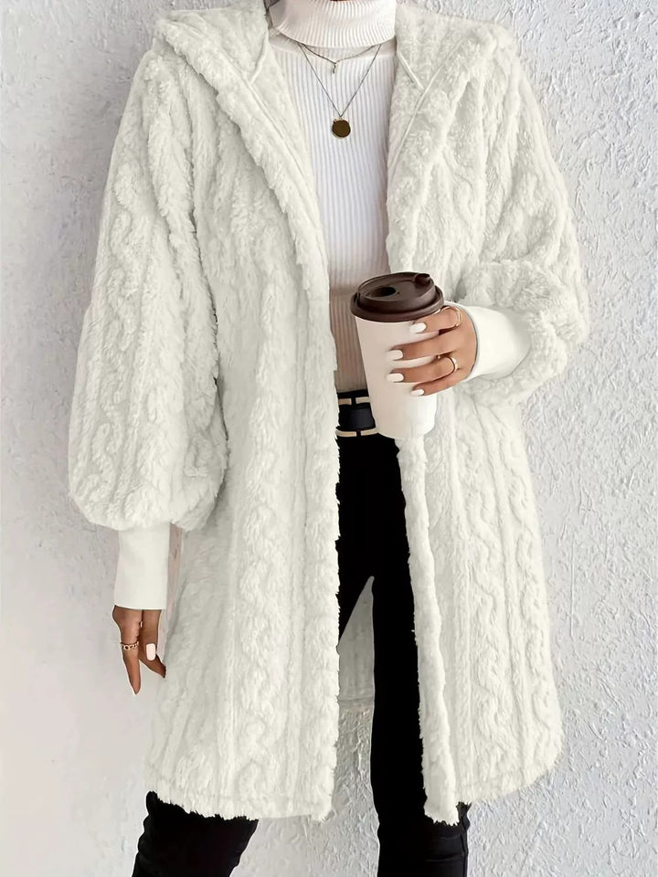 Hooded Teddy Coat for Women, Double-Sided Plush Long Cardigan