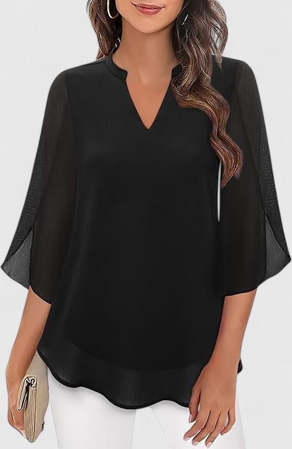 Women's Blouse with V-Neckline Detail for Office Wear