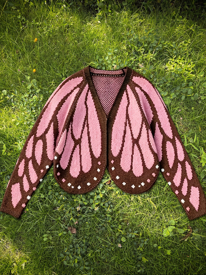 Butterfly Knit Cardigan, Open Front Long Sleeve Sweater