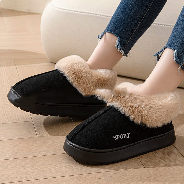 Plush Platform Slippers with Faux Fur Lining, Non-Slip Soles