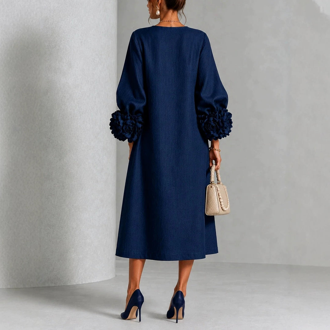 Floral Puff Sleeve A-Line Dress, French Style Party Dress