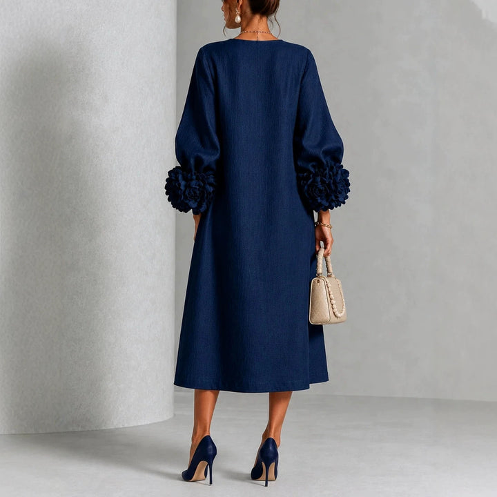 Floral Puff Sleeve A-Line Dress, French Style Party Dress