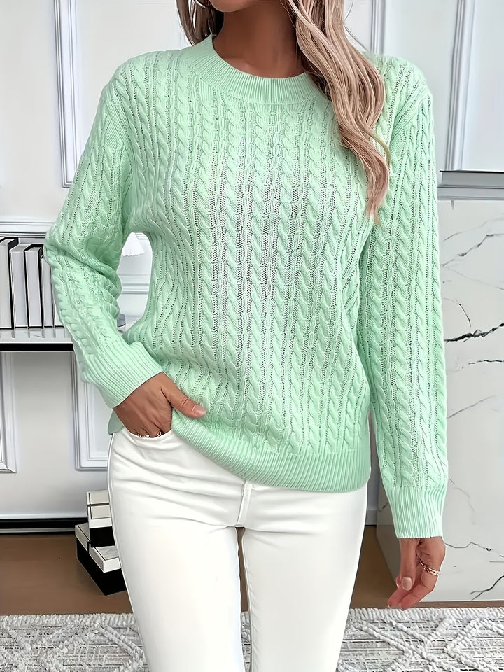 Twist Knit Sweater for Women, Round Neck Pullover Top