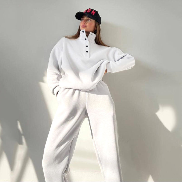 Quinn | Oversized Fleece Lounge Set with Half Button Pullover