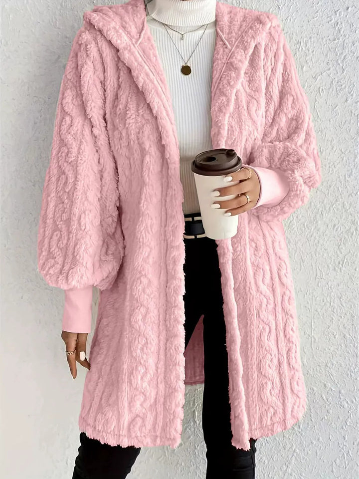 Hooded Teddy Coat for Women, Double-Sided Plush Long Cardigan