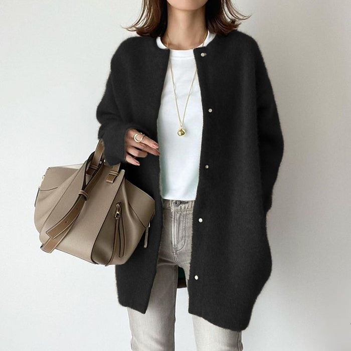 Anna | Button-Up Knit Cardigan with Crew Neck and Relaxed Fit