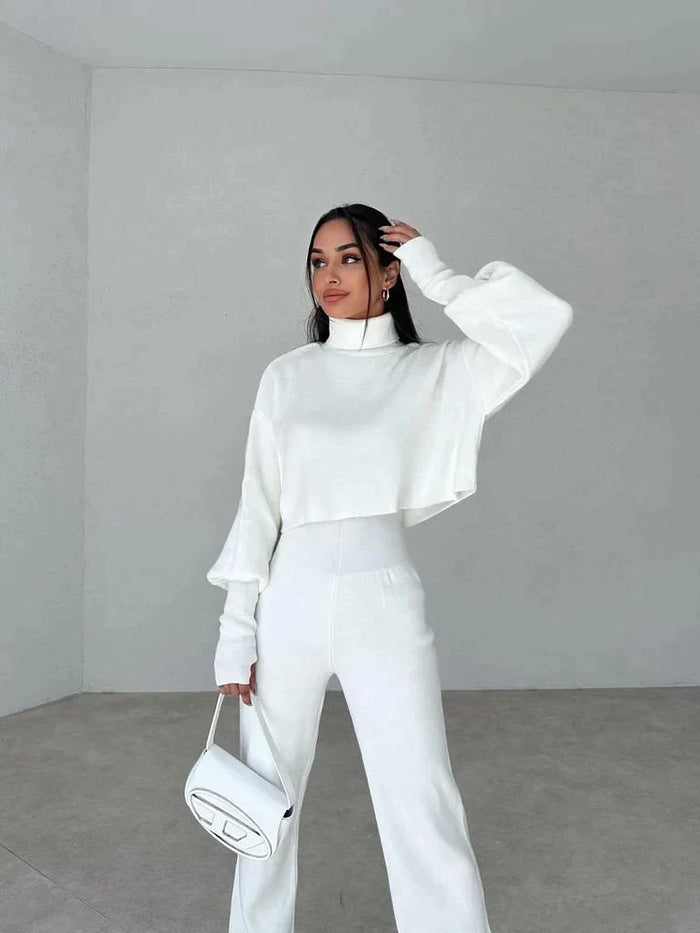Women's Turtleneck Sweater Set with Relaxed Trousers