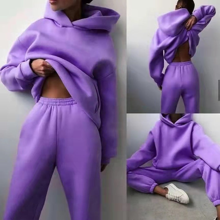 Woman in a matching hoodie sweatsuit