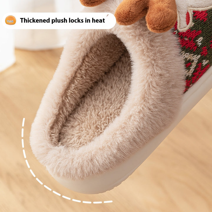 Cute Christmas Reindeer Plush Slippers, Non-Slip and Thick