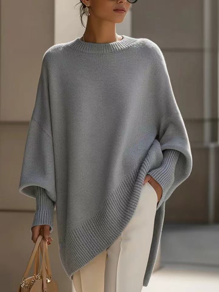 Thick Knit Pullover Sweater, Loose Fit Round Neck Top