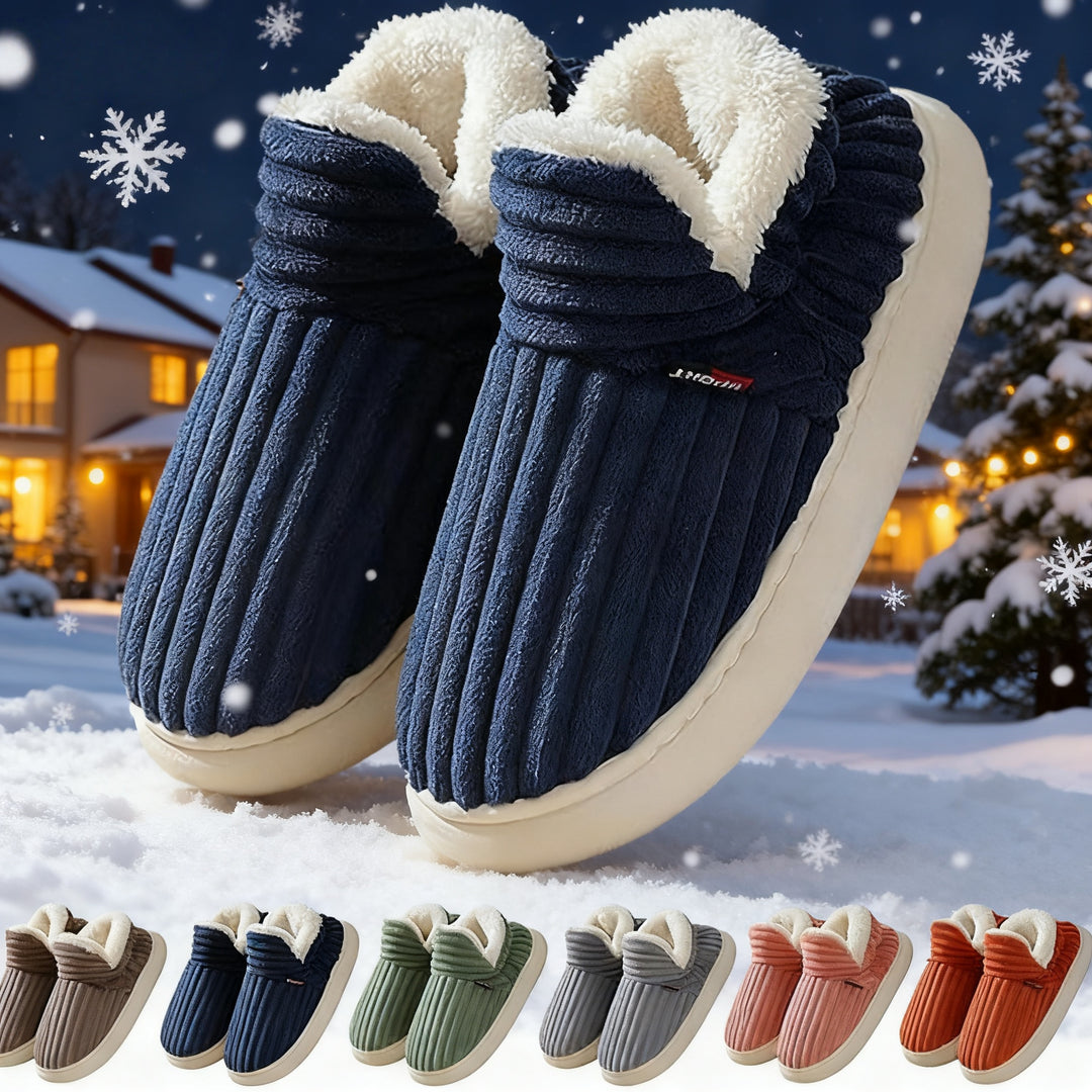 Winter Plush Striped House Slippers, Indoor and Outdoor