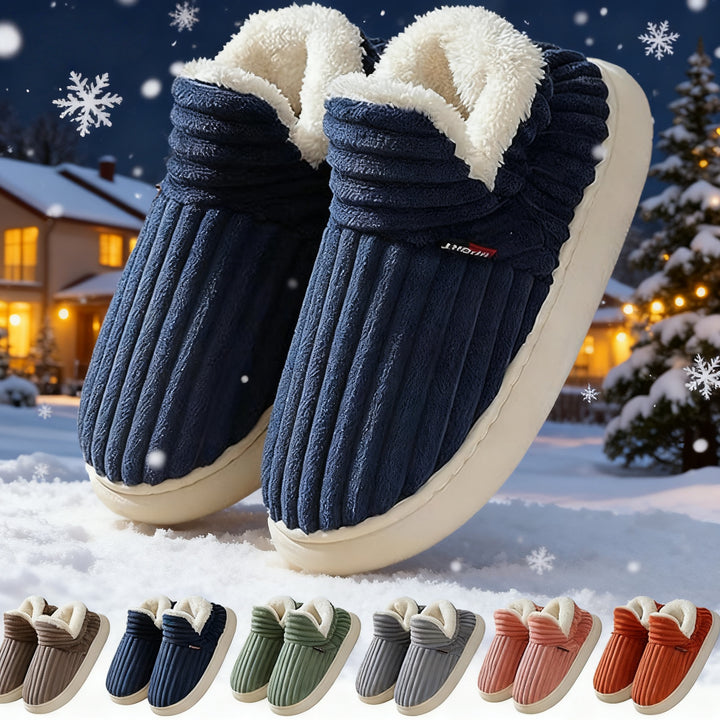 Winter Plush Striped House Slippers, Indoor and Outdoor