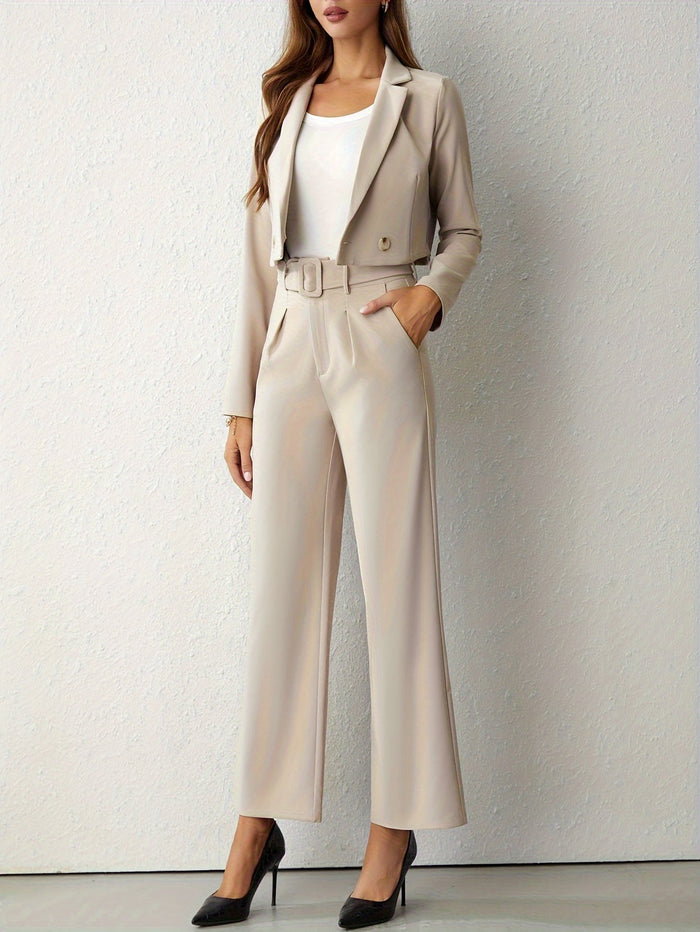 Women's Belted Blazer Wide-Leg Pants Two-Piece Set