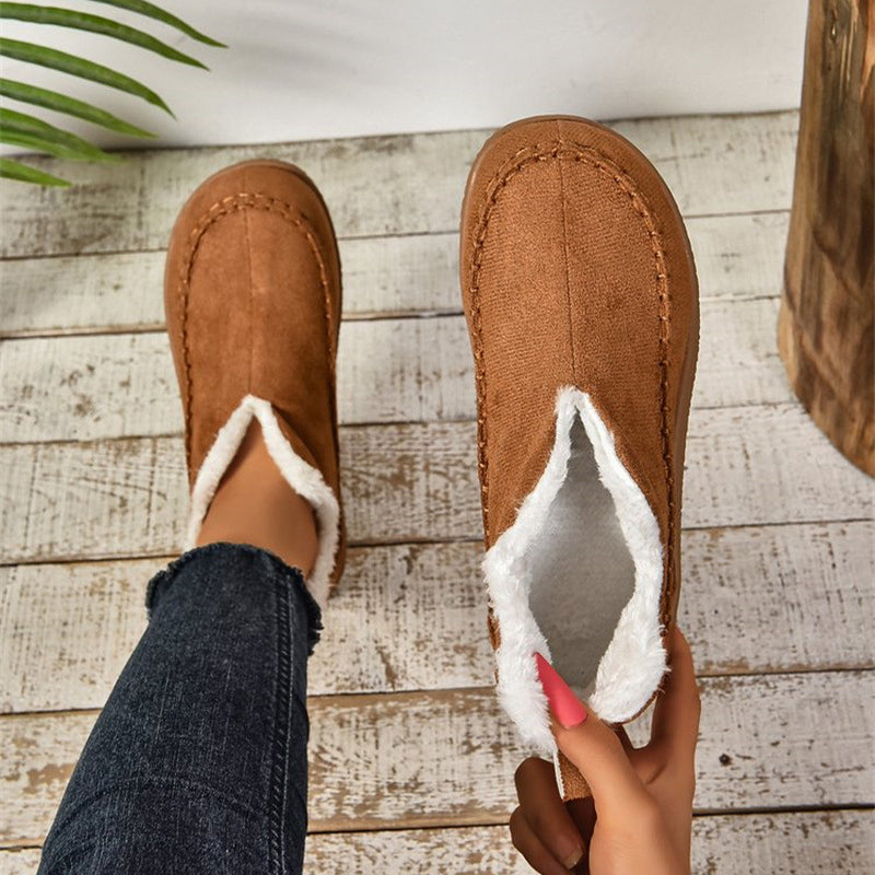 Women's Plush-Lined Ankle Snow Boots, Warm Suede Flats