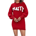 Women's Christmas Sweater Dress Knit Lantern Sleeve Mini