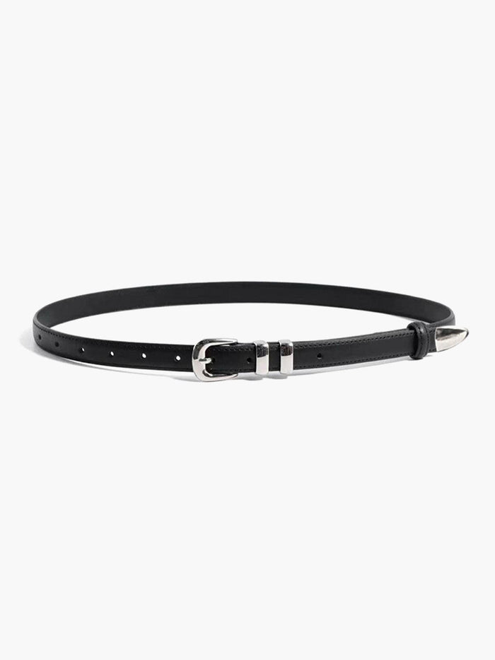 Women's Slim Belt with Silver Double-Loop Buckle