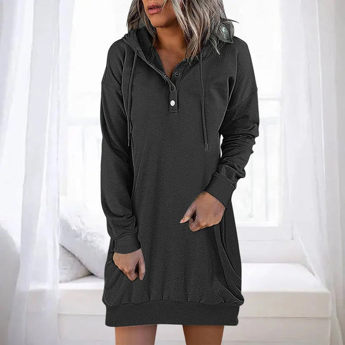 Women's Hooded Sweater Dress with Button Placket
