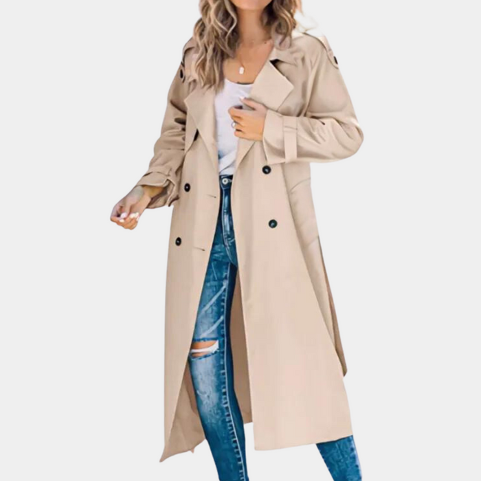 Women's Double-Breasted Trench Coat with Belted Waist
