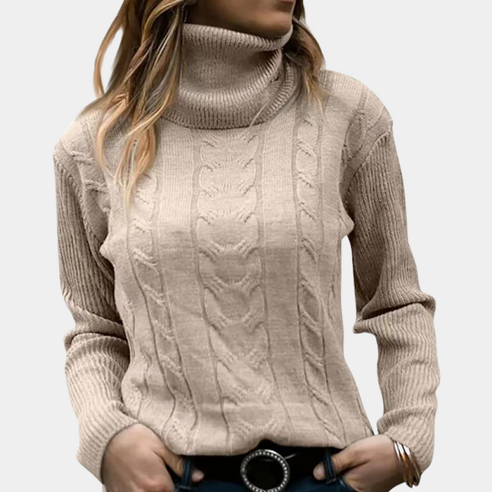 Women's Cable Knit Turtleneck Sweater with Long Sleeves