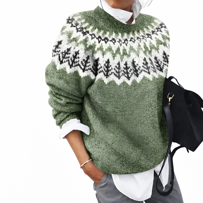 Women's Fair Isle Crew Neck Sweater Long Sleeve