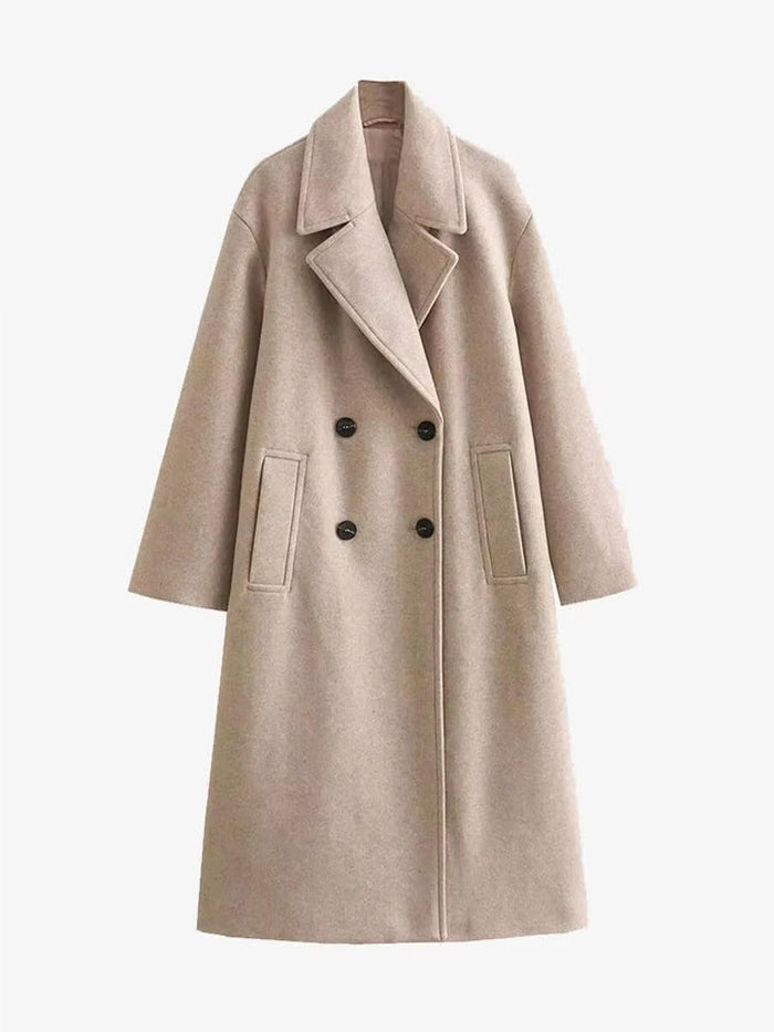 Women's Oversized Wool-Blend Trench Coat with Wide Lapel