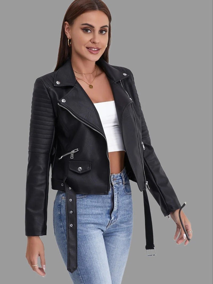 Women's Quilted Sleeve Moto Jacket Asymmetric Zip