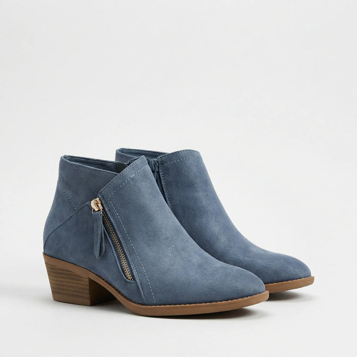 Women's Ankle Boots with Block Heel and Side Zipper