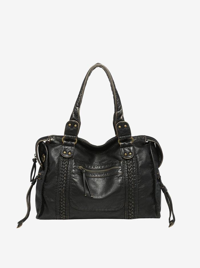 Women's Shoulder Bag with Zipper Closure and Braided Detail