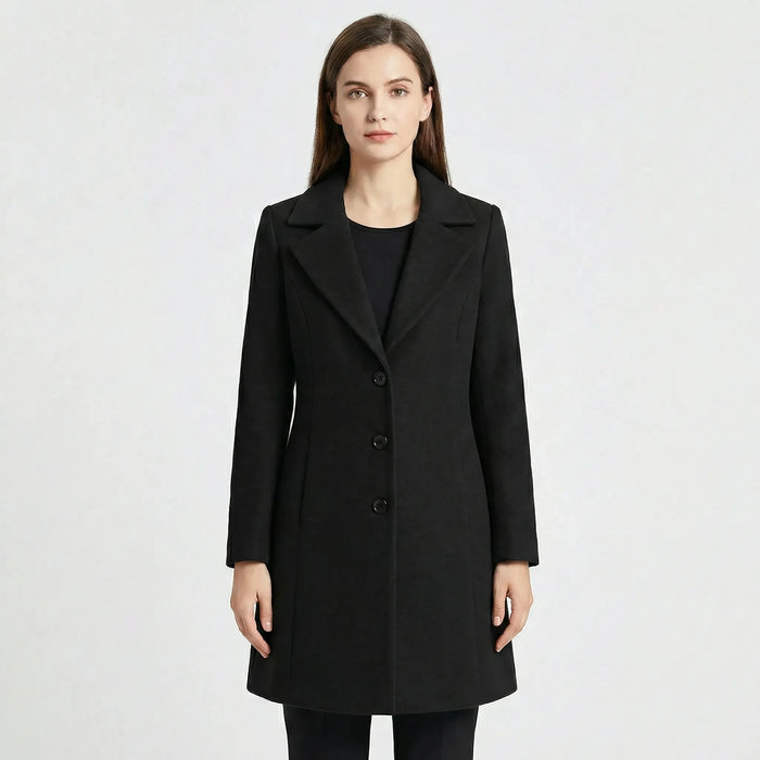 Women's Long Tailored Coat with Notched Lapel