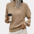 Women's Turtleneck Sweater Cable Knit Relaxed Fit