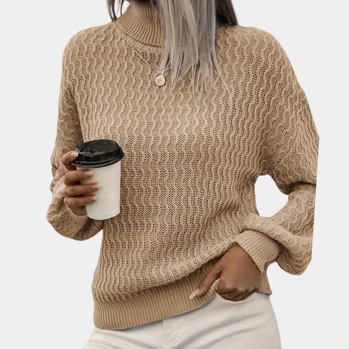 Women's Turtleneck Sweater Cable Knit Relaxed Fit