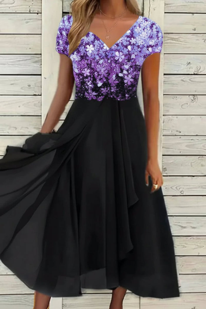 Women's Sequin Maxi Dress V-Neck Short Sleeve