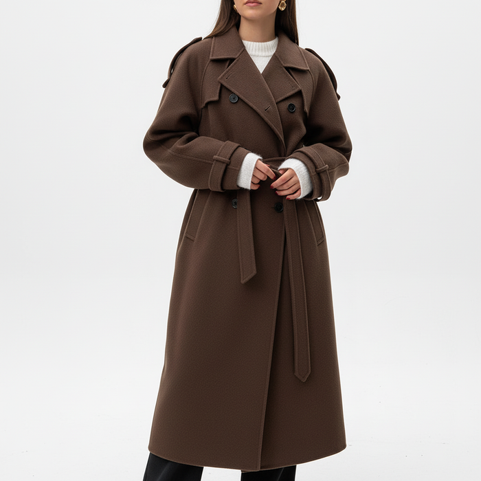 Women's Double-Breasted Trench Coat with Belt