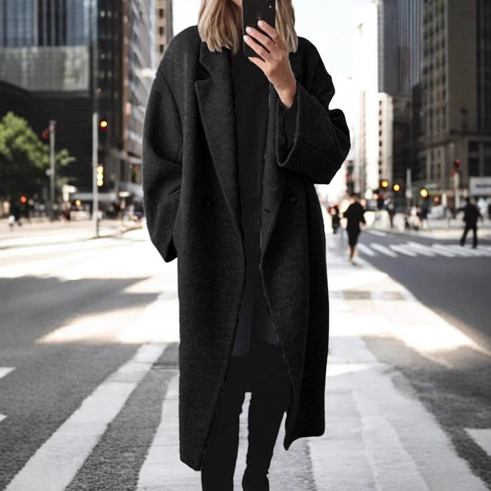 Women's Oversized Longline Coat with Notch Collar