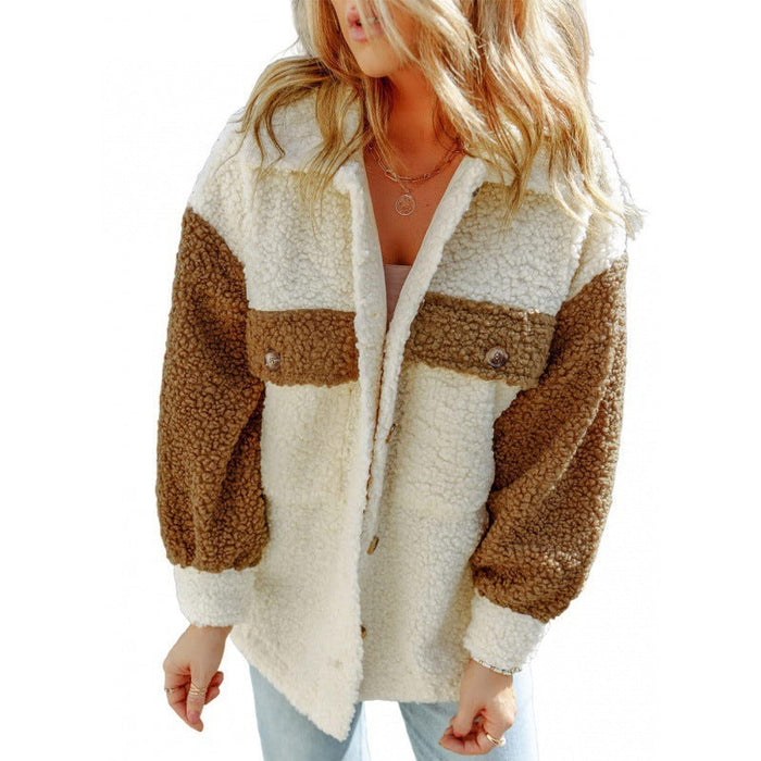Women's Colorblock Sherpa Jacket with Button Front