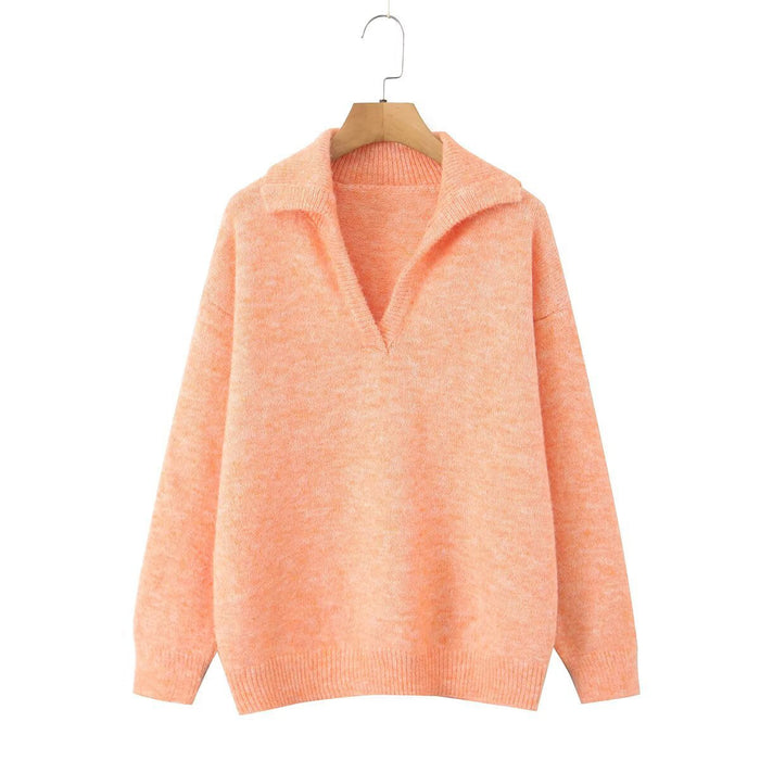 Women's Collared V-Neck Pullover Sweater Long Sleeve