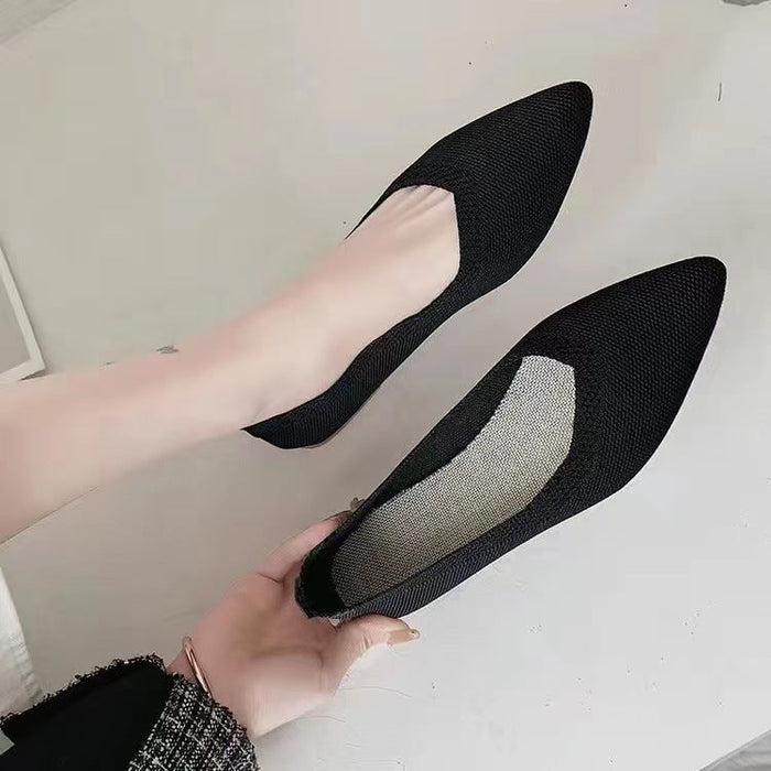 Women's Pointed Toe Knit Ballet Flats Slip-On Breathable
