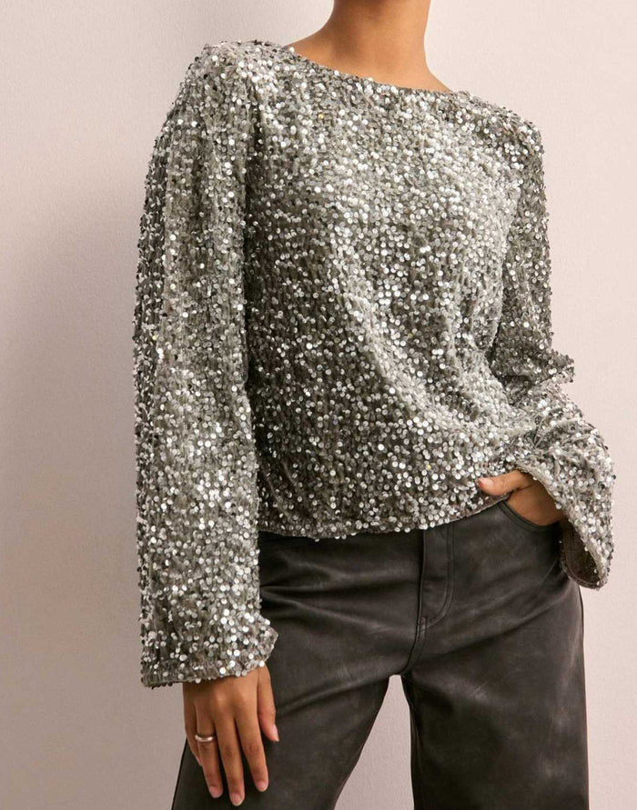 Women's Sequin Long Sleeve Top for Evening Occasions