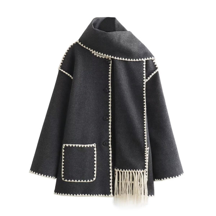 Women's Oversized Coat with Blanket Stitch Detail