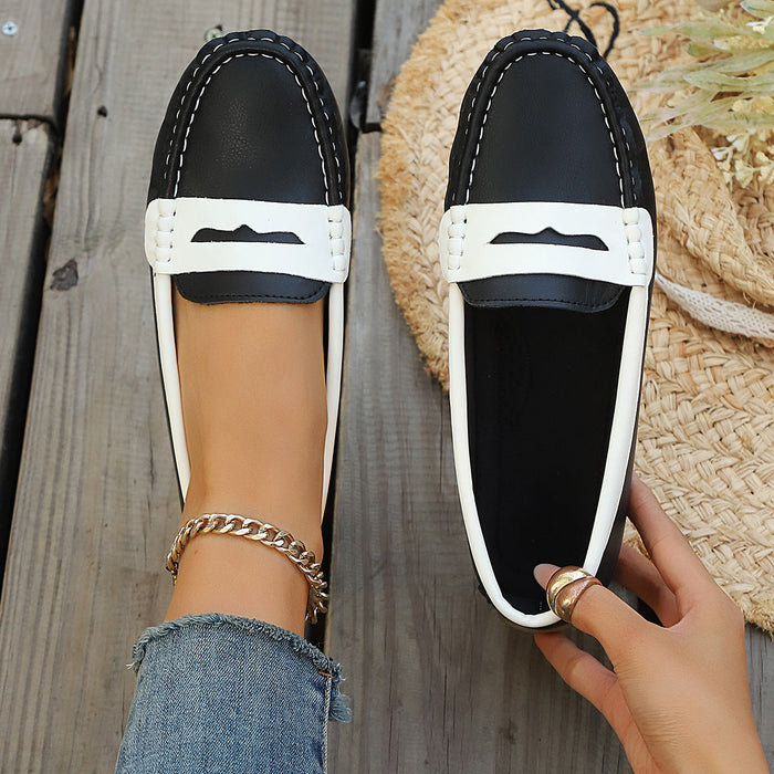 Women's Two-Tone Penny Loafers with Contrast Stitching