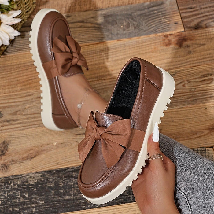 Women's Platform Loafers with Bow Detail and Lug Sole