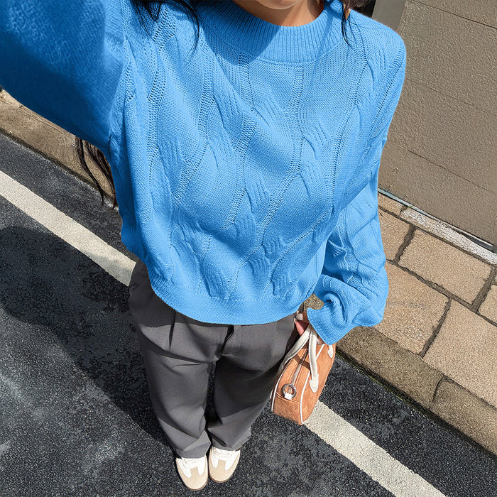 Women's Cable-Knit Cropped Sweater with Dropped Shoulder