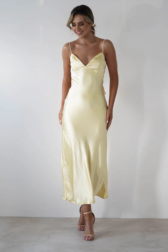 Women's Satin Slip Midi Dress V-Neck Spaghetti Straps