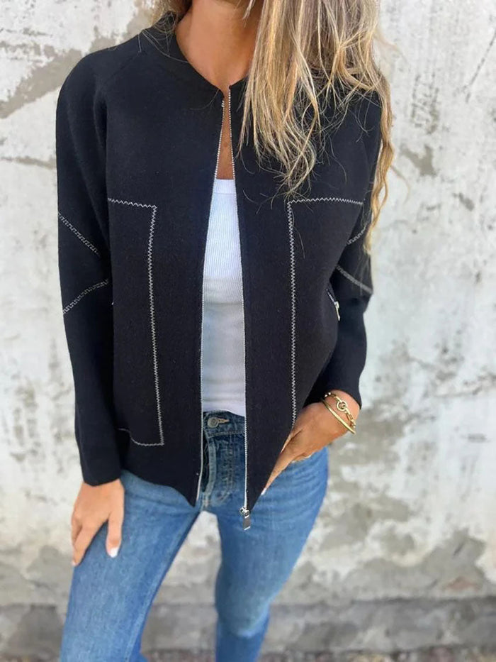Women's Cropped Bomber Jacket with Contrast Stitching