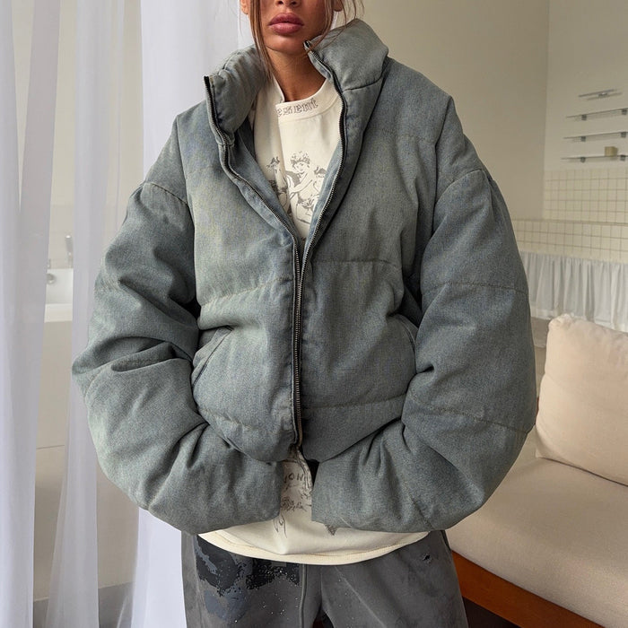 Women's Oversized Puffer Jacket High Collar Zip-Front