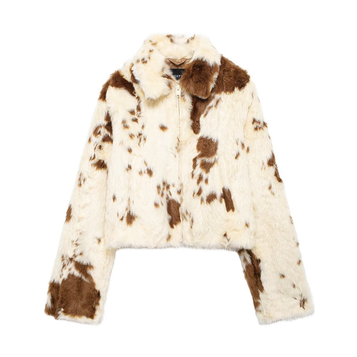 Women's Faux Fur Bomber Jacket with Spotted Pattern