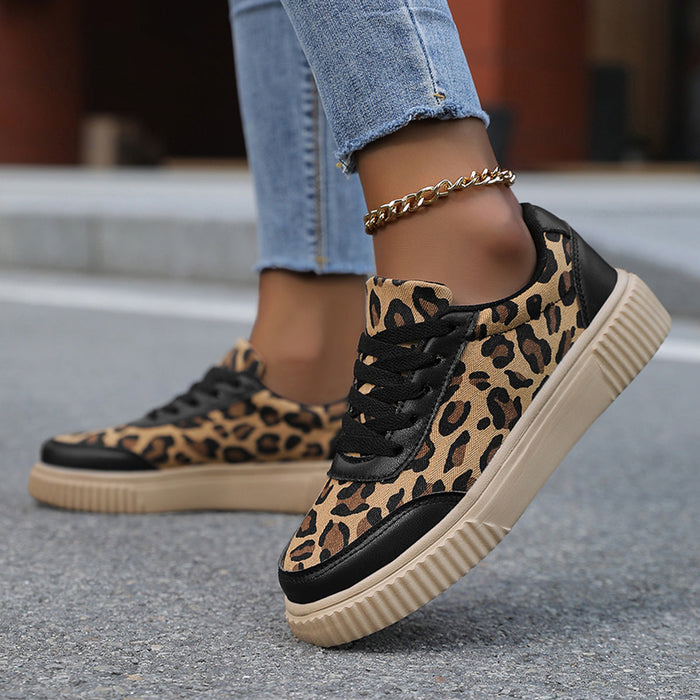 Women's Leopard Print Platform Sneakers Lace-Up