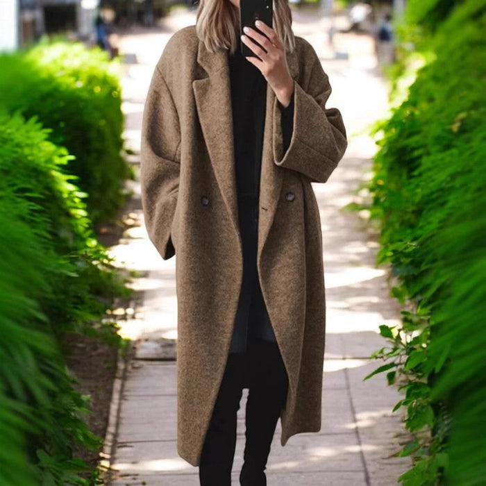 Women's Oversized Longline Coat with Lapel Collar