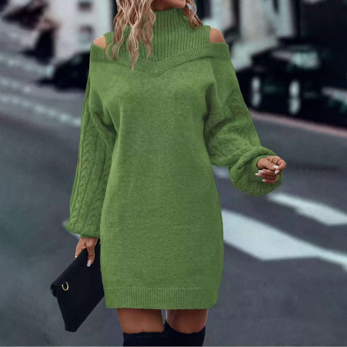 Women's Cold Shoulder Sweater Dress with High Neck