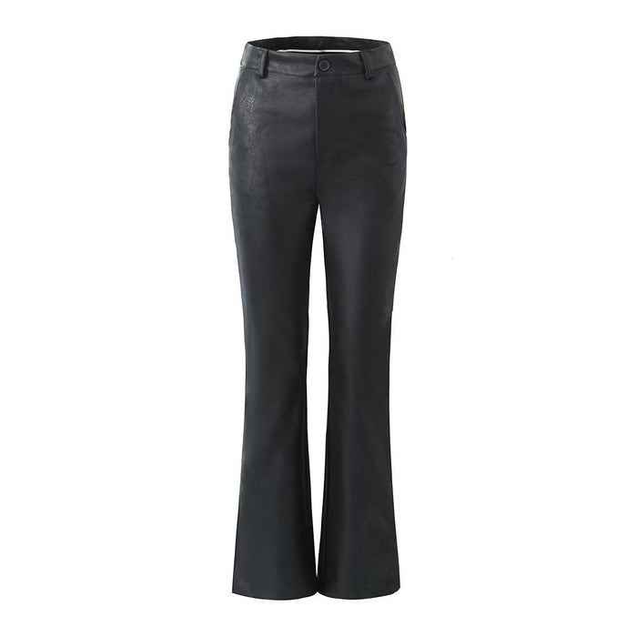 Women's High-Waisted Flared Pants with Button Closure